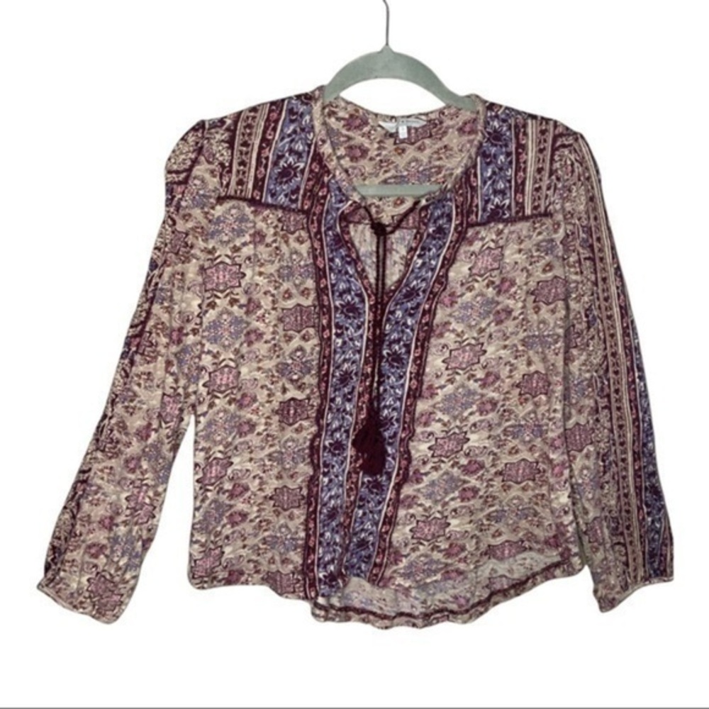 Lucky Brand Cream and Mauve Floral Boho Tunic Top